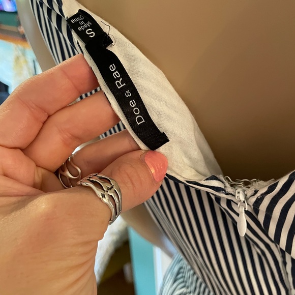 Navy/white striped boutique dress.CrissCross bodice w/ peekaboo detail & pockets - Picture 11 of 12